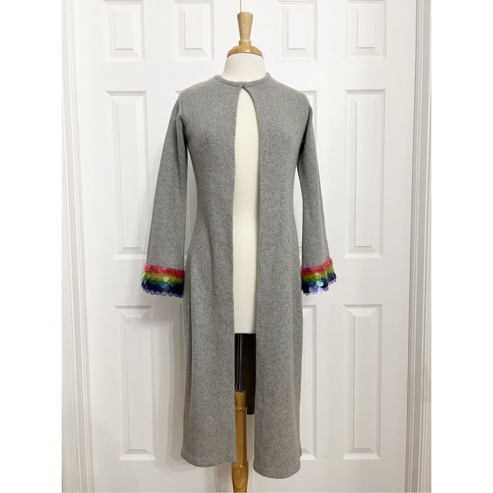 Carolyn Rowan‎ x Stephanie Gottlieb Duster Gray Long Cardigan Sweater Rainbow